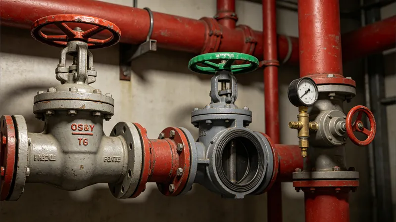 A close-up photo of a fire protection valve system installed