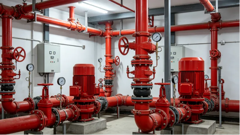 fire-pump-room-piping-system-and-valves fire-pump-room-piping-system-and-valves